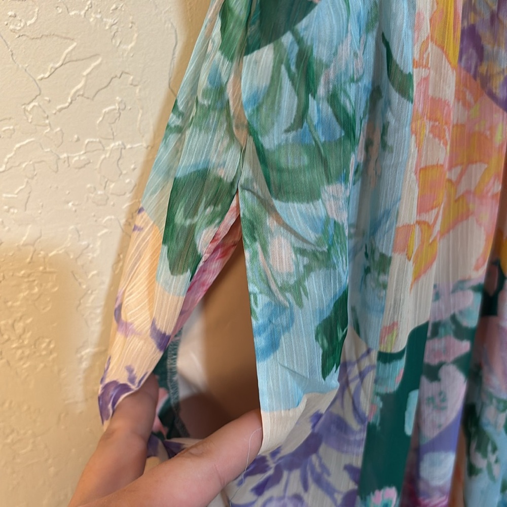 Lane Bryant Pink and Green Spaghetti Strap Maxi Sundress Tiered Floral Size 24 - Picture 12 of 12